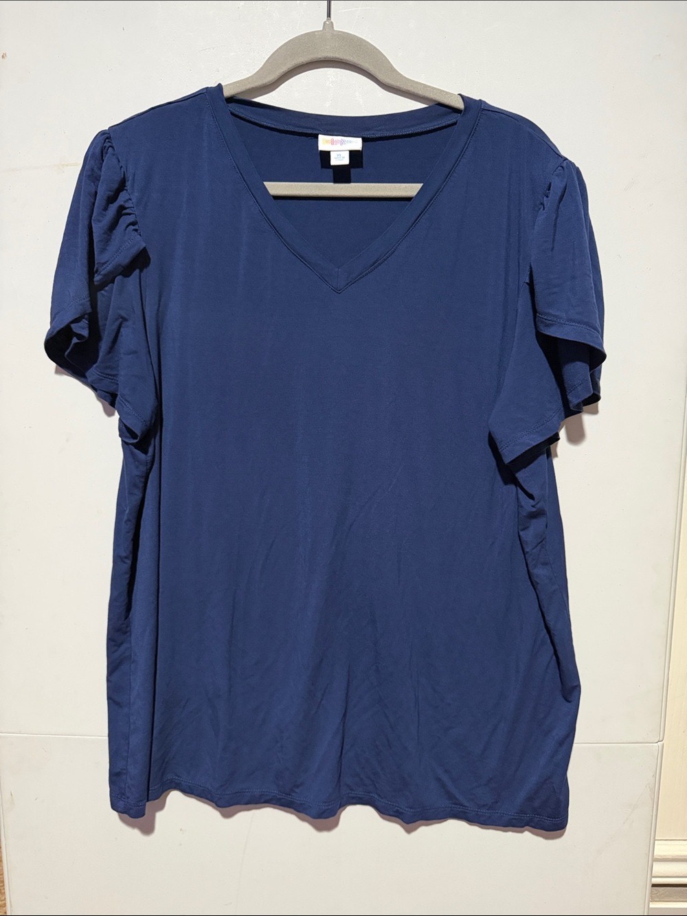 LuLaRoe REMI Navy V-Neck Tulip Sleeve Top